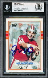 Joe Montana Autographed 1989 Topps Card #12 San Francisco 49ers Beckett BAS #17606125