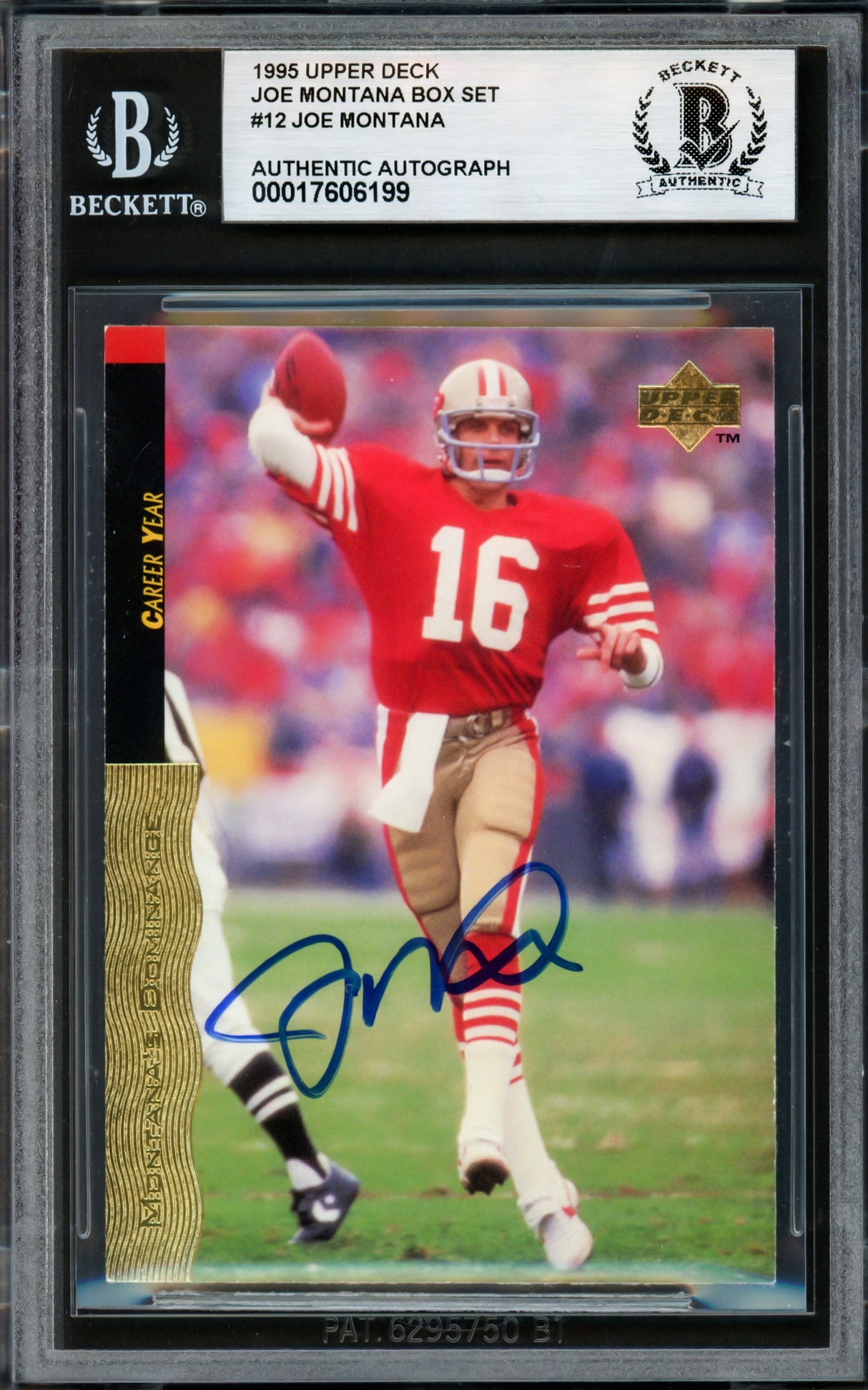 Joe Montana Autographed 1995 Upper Deck Card #12 San Francisco 49ers Beckett BAS #17606199