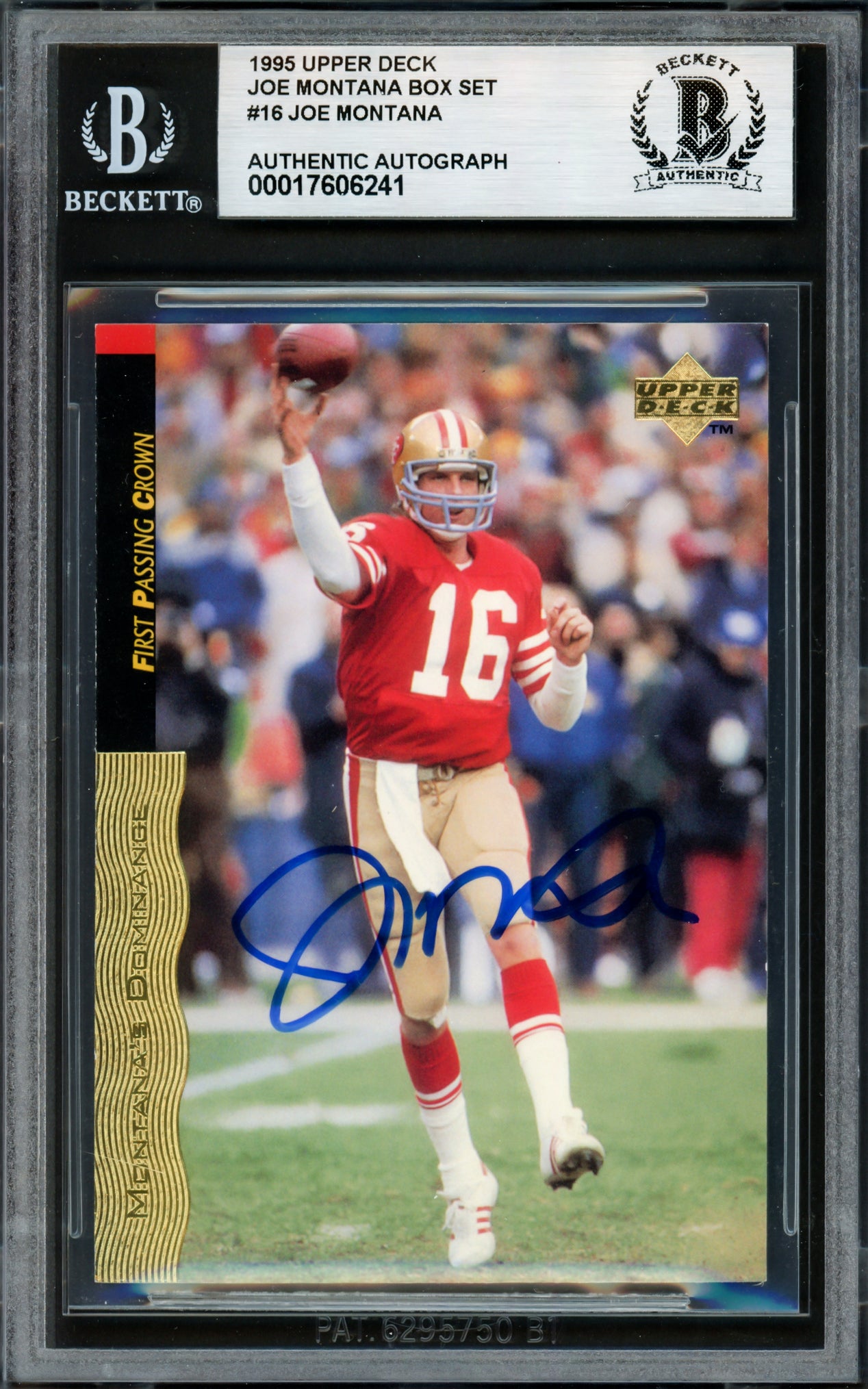 Joe Montana Autographed 1995 Upper Deck Card #16 San Francisco 49ers Beckett BAS #17606241