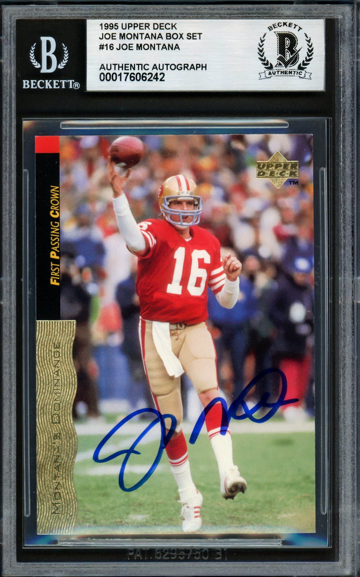 Joe Montana Autographed 1995 Upper Deck Card #16 San Francisco 49ers Beckett BAS #17606242