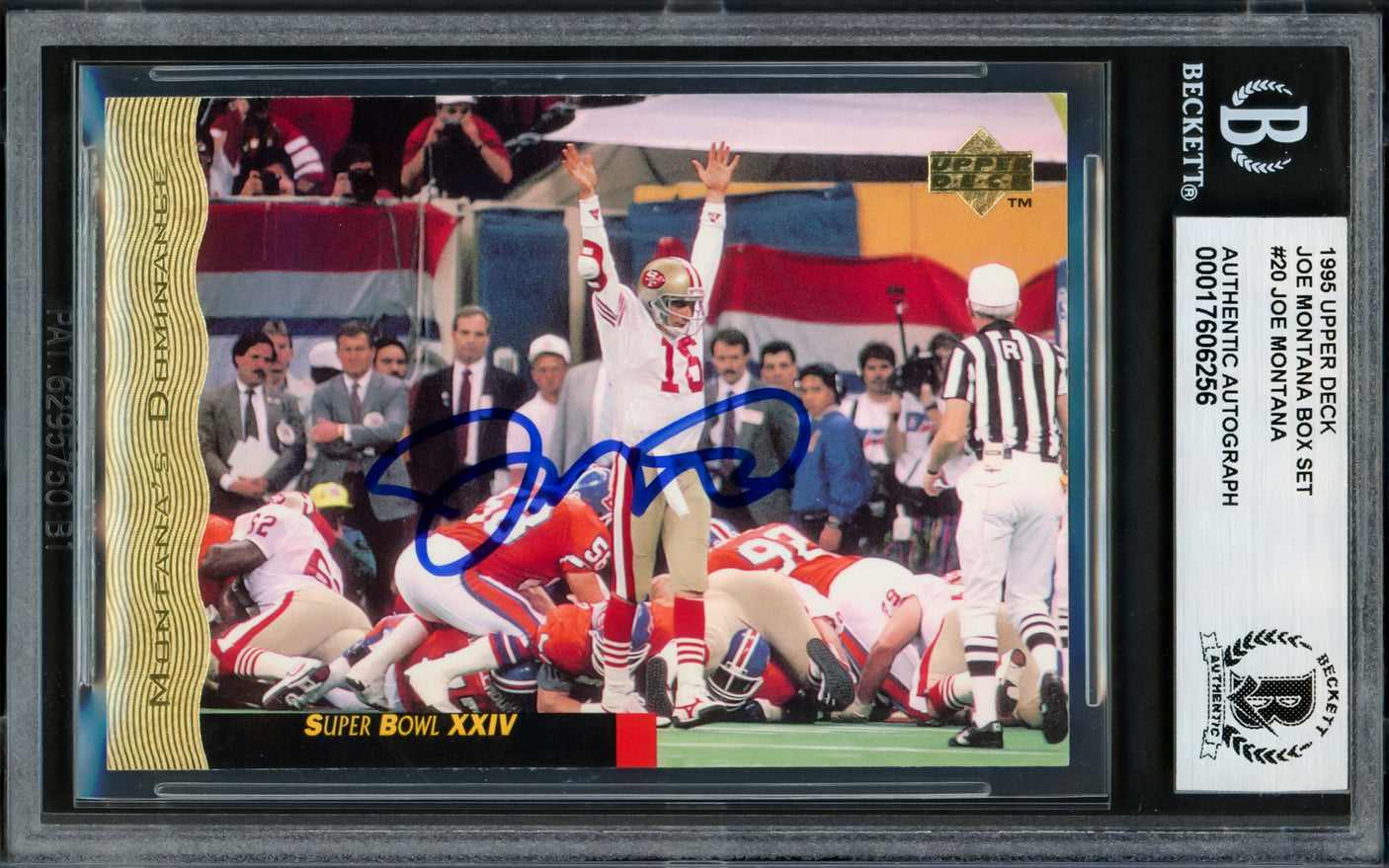 Joe Montana Autographed 1995 Upper Deck Card #20 San Francisco 49ers Beckett BAS #17606256