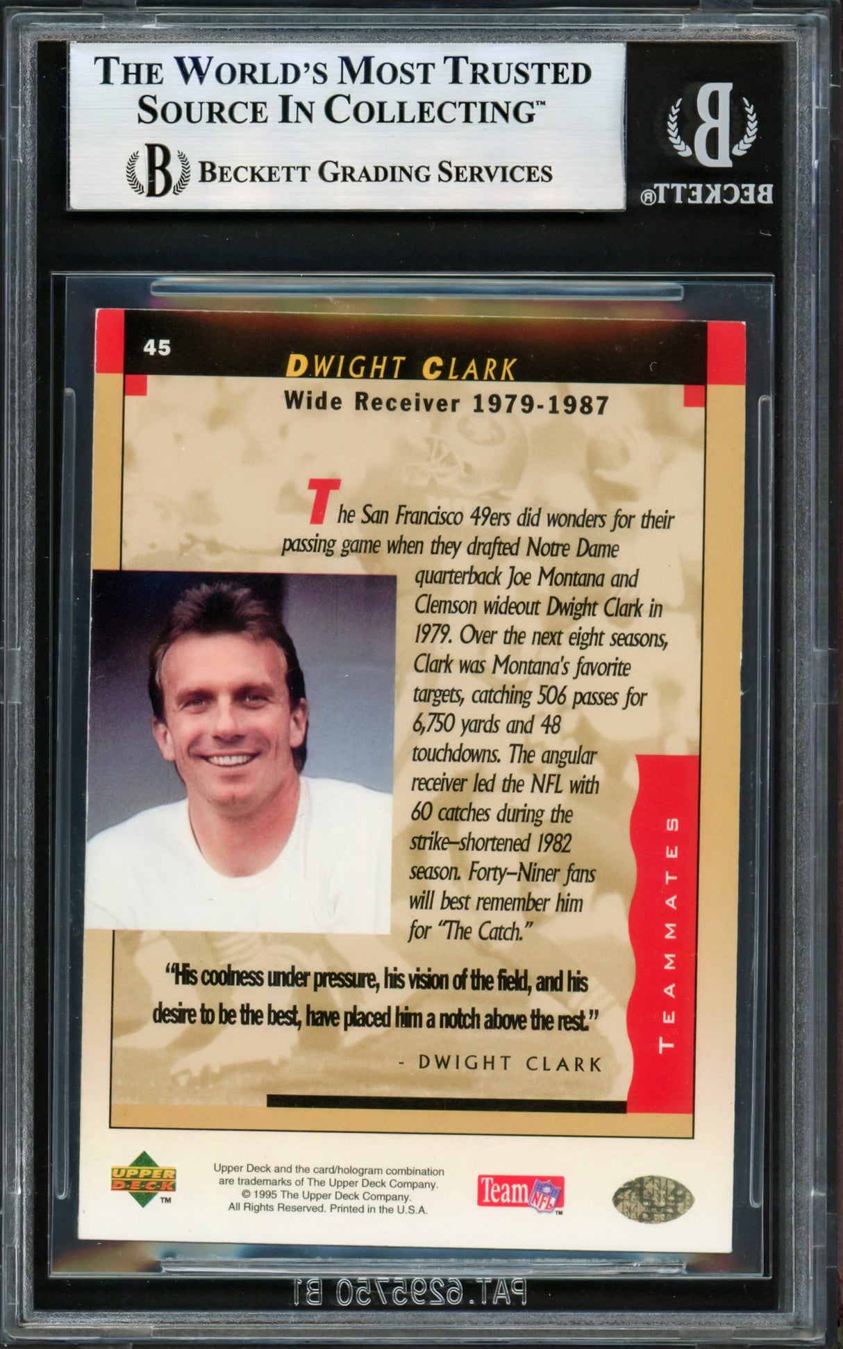 Joe Montana Autographed 1995 Upper Deck Card #45 San Francisco 49ers Beckett BAS #17606269