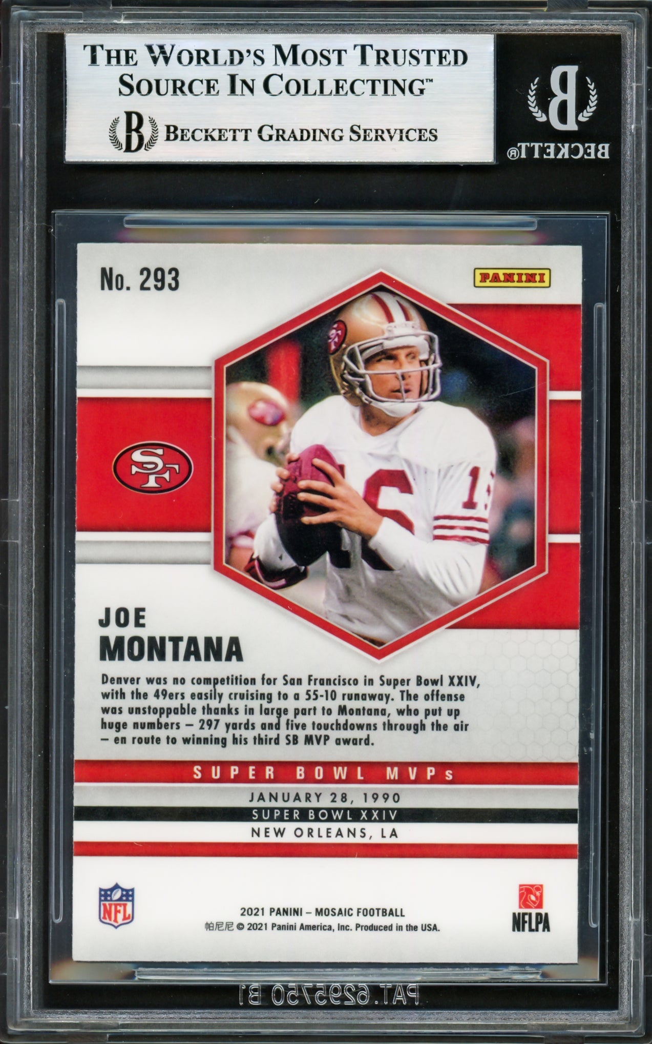 Joe Montana Autographed 2021 Panini Mosaic Card #293 San Francisco 49ers Beckett BAS #17606279