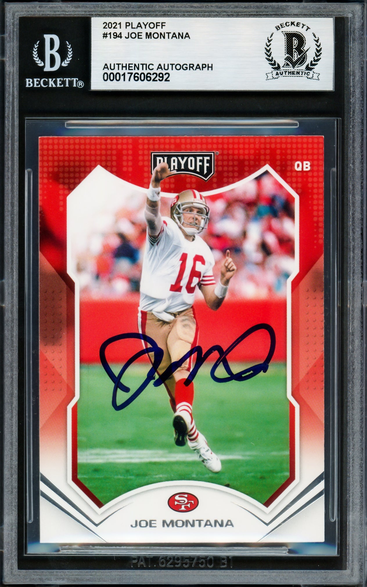 Joe Montana Autographed 2021 Panini Playoff Card #194 San Francisco 49ers Beckett BAS #17606292