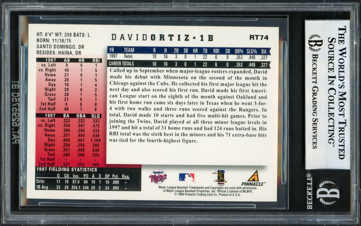 David Ortiz Autographed 1998 Score Rookie & Traded Rookie Card #RT74 Boston Red Sox Beckett BAS #17606347