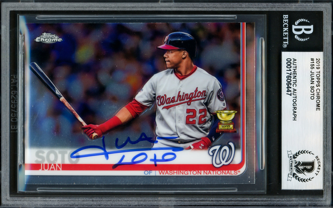 Juan Soto Autographed 2019 Topps Chrome Card #155 Washington Nationals Beckett BAS #17606447