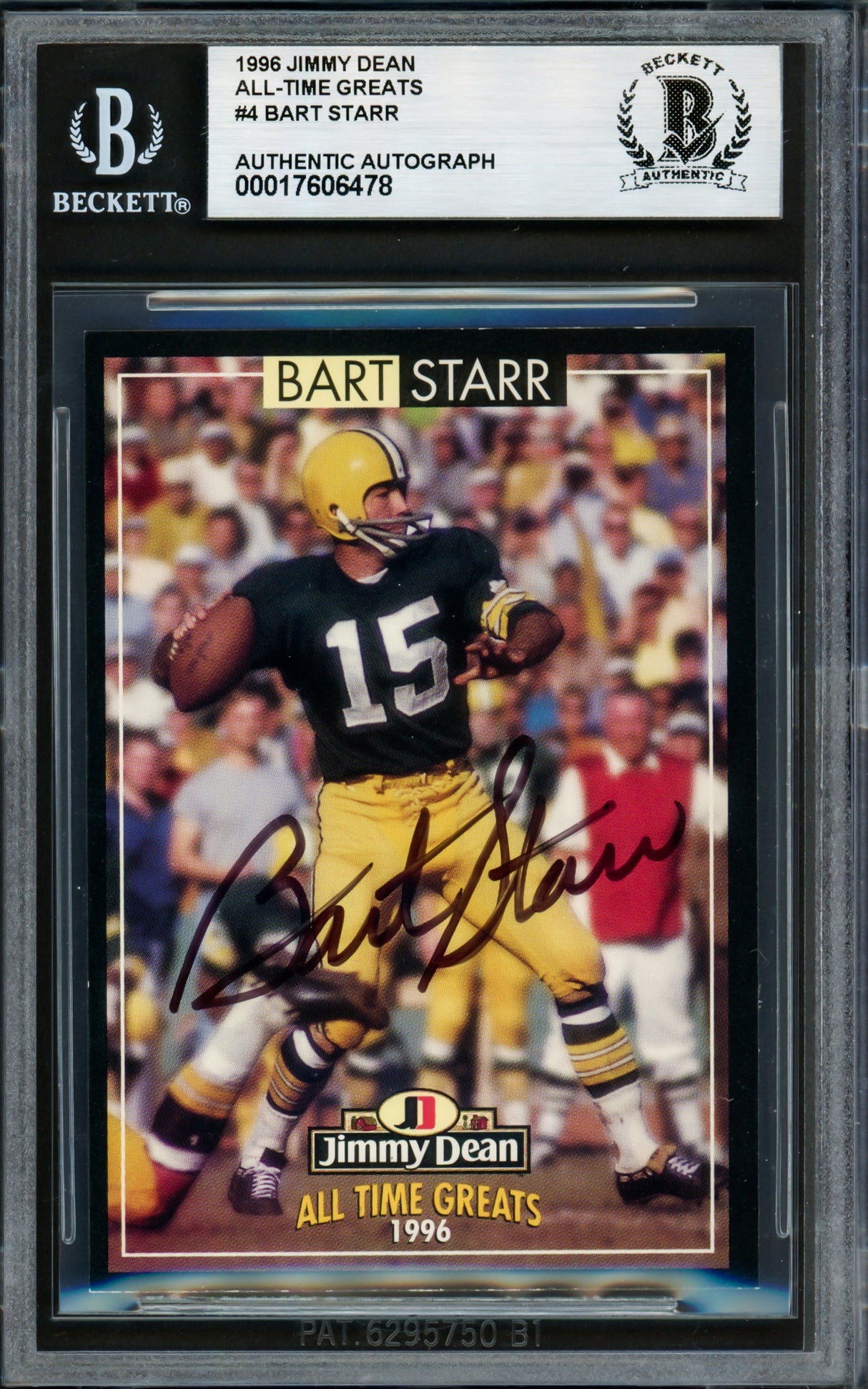 Bart Starr Autographed 1996 Jimmy Dean Card #4 Green Bay Packers Beckett BAS #17606478