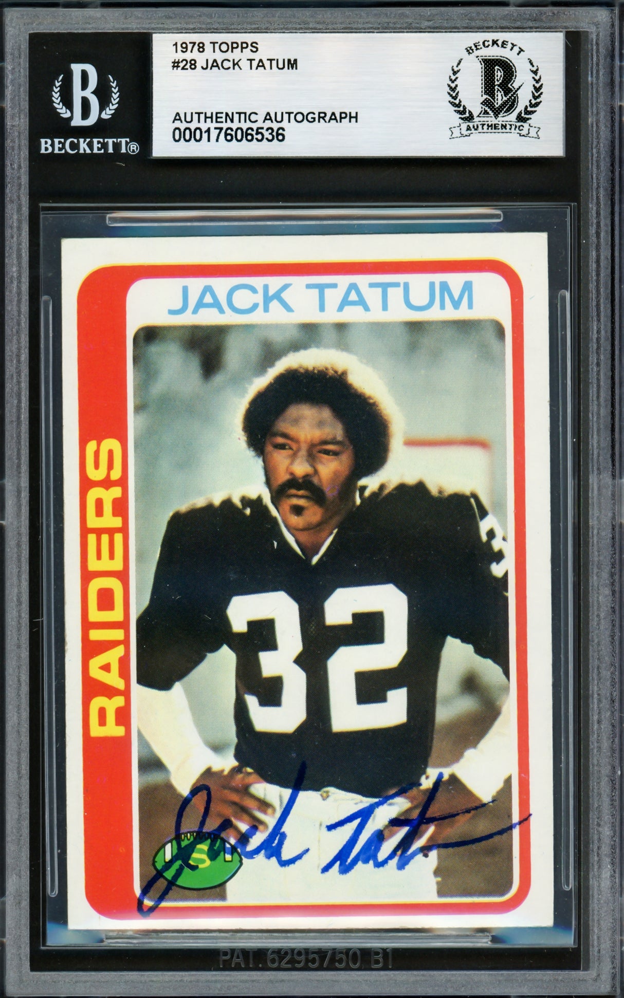 Jack Tatum Autographed 1978 Topps Card #28 Oakland Raiders Beckett BAS #17606536