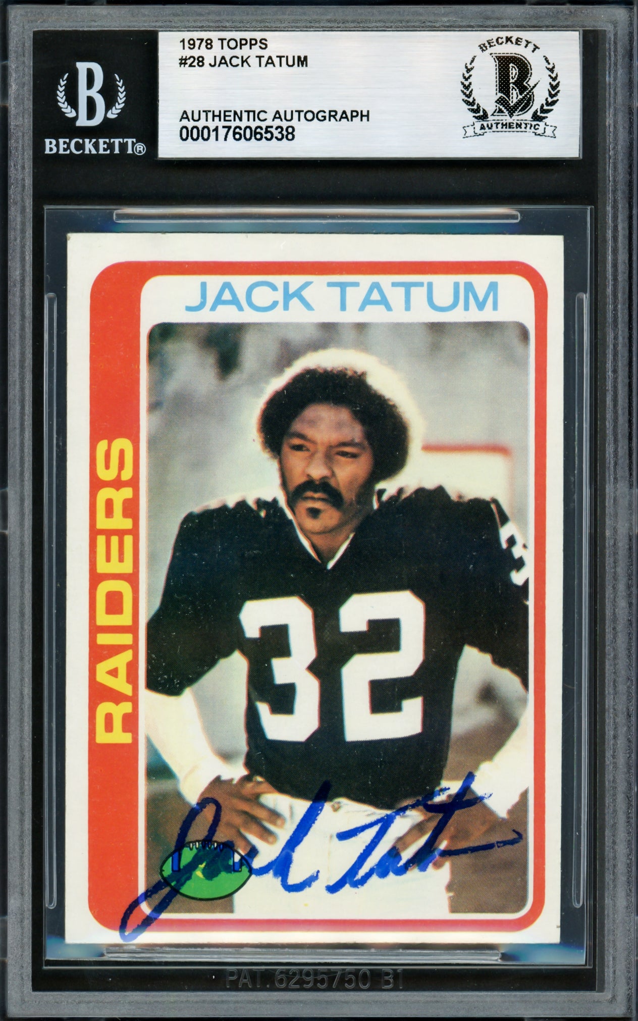 Jack Tatum Autographed 1978 Topps Card #28 Oakland Raiders Beckett BAS #17606538