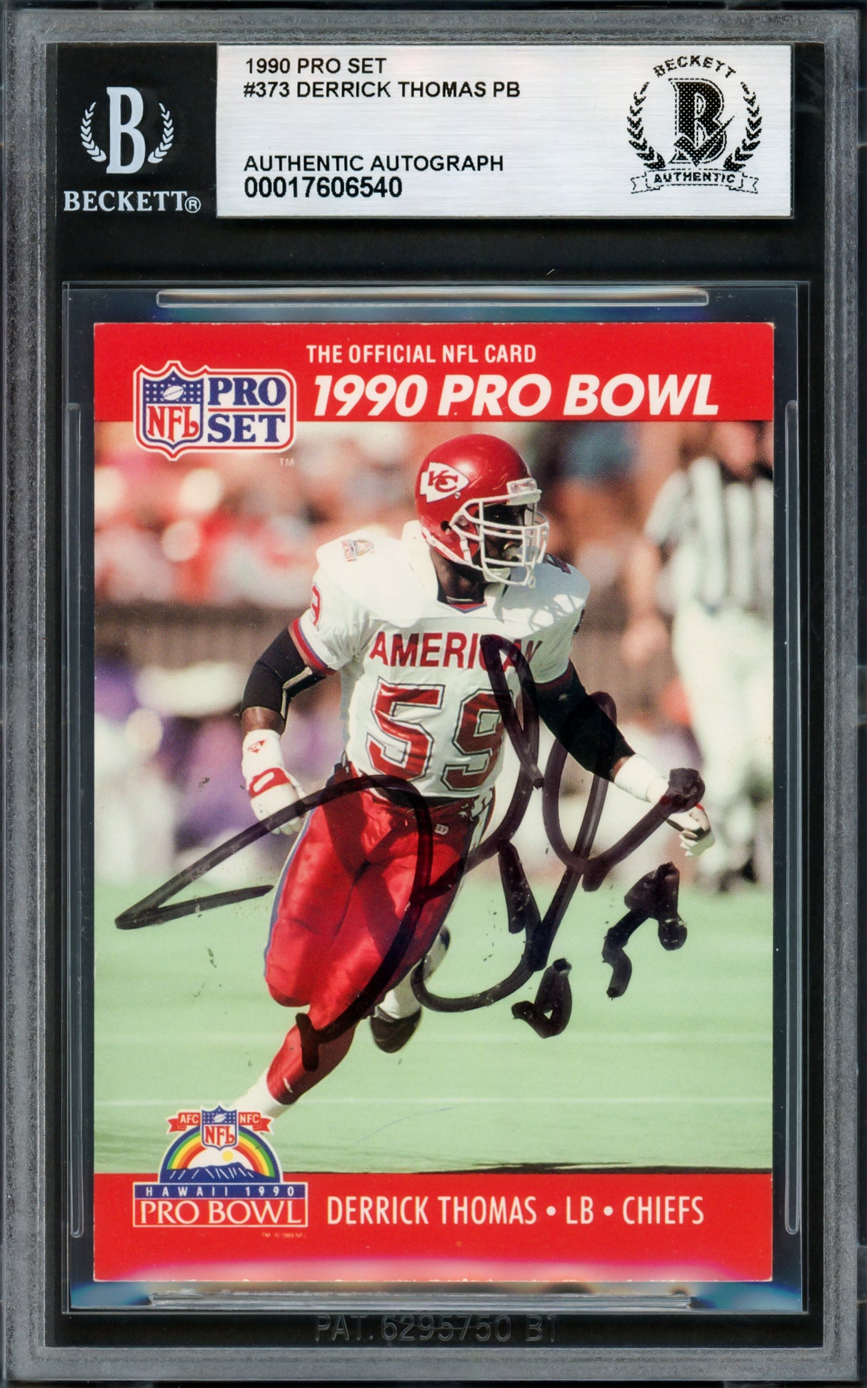 Derrick Thomas Autographed 1990 Pro Set Card #373 Kansas City Chiefs Beckett BAS #17606540