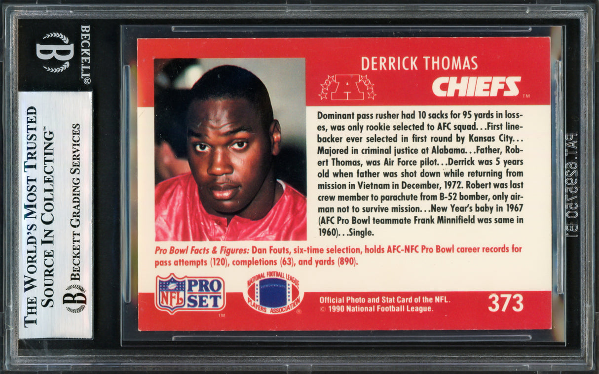 Derrick Thomas Autographed 1990 Pro Set Card #373 Kansas City Chiefs Beckett BAS #17606540