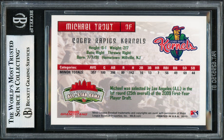 Mike Trout Autographed 2010 Grandstand Cedar Rapids Kernels Rookie Card California Angels Vintage Rookie Signature Beckett BAS #17606548