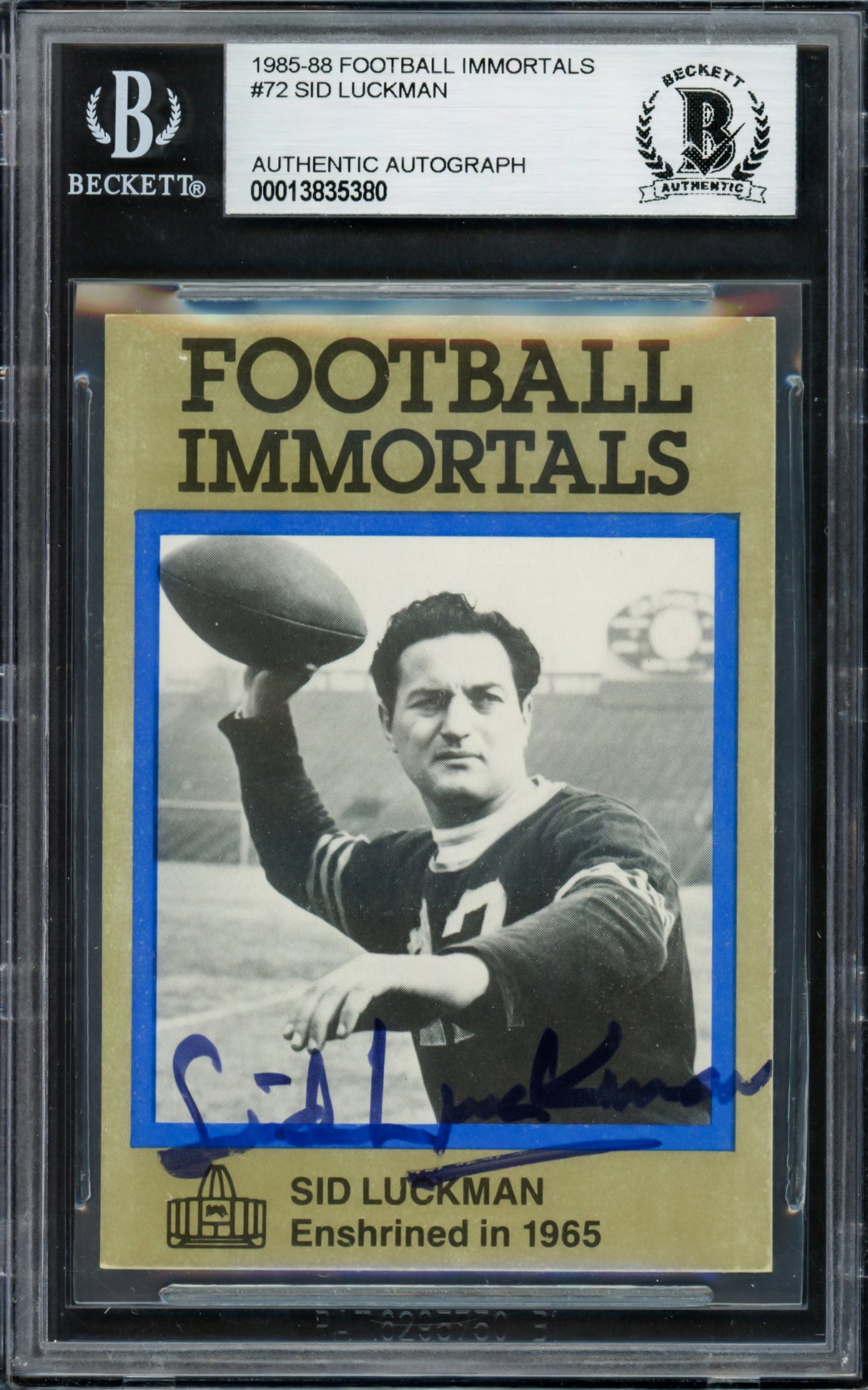 Sid Luckman Autographed 1985 Football Immortals Card #72 Chicago Bears Beckett BAS #13835380
