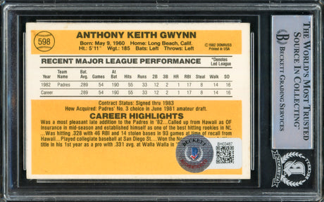 Tony Gwynn Autographed 1983 Donruss Card #598 San Diego Padres Beckett BAS #15780949