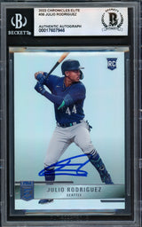 Julio Rodriguez Autographed 2022 Panini Chronicles Elite Rookie Card #36 Seattle Mariners Beckett BAS #17607946