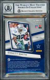 Emmitt Smith Autographed 2019 Panini Spectra Milestone Moments Materials Card #27 Dallas Cowboys Auto Grade Gem Mint 10 Game Used Jersey Patch #34/75 Beckett BAS #17607872