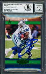 Emmitt Smith Autographed 2016 Panini Plates & Patches Green Card #119 Dallas Cowboys Auto Grade Gem Mint 10 #16/25 Beckett BAS #17607893