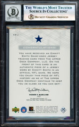 Emmitt Smith Autographed 2001 UD Pros & Prospects Game Jersey Card #ESJ Dallas Cowboys Auto Grade Gem Mint 10 Game Used Jersey Patch Beckett BAS #17607887