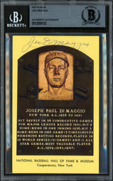 Joe DiMaggio Autographed Hall of Fame HOF Plaque Postcard New York Yankees Beckett BAS #12059133