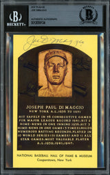 Joe DiMaggio Autographed Hall of Fame HOF Plaque Postcard New York Yankees Beckett BAS #12059134