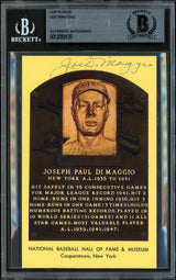 Joe DiMaggio Autographed Hall of Fame HOF Plaque Postcard New York Yankees Beckett BAS #12059130