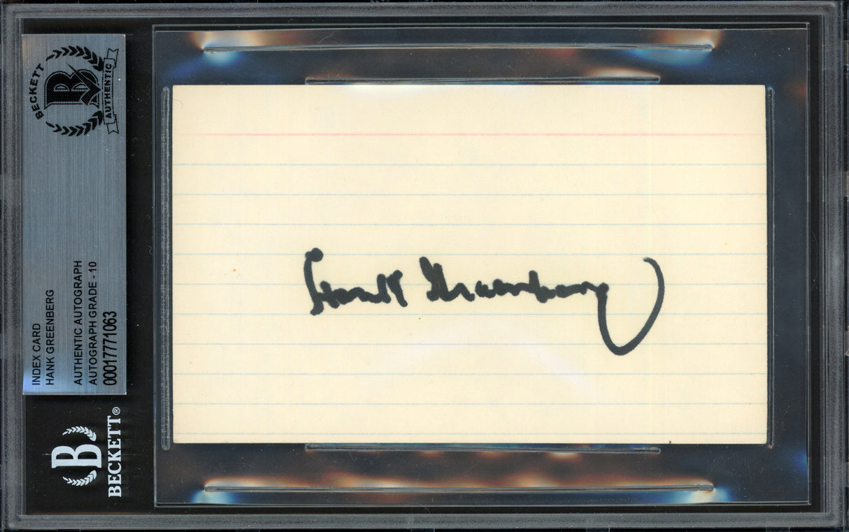 Hank Greenberg Autographed 3x5 Index Card Detroit Tigers Auto Grade Gem Mint 10 Beckett BAS #17771063