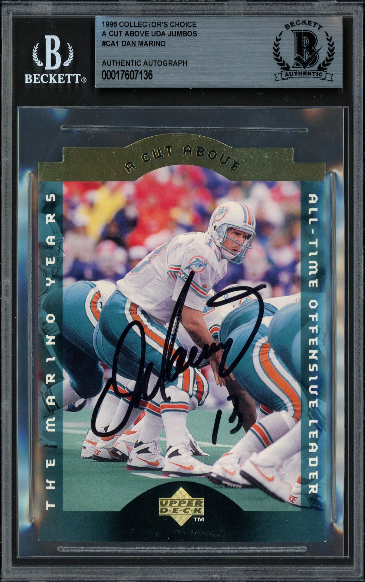 Dan Marino Autographed 1995 Upper Deck 3.5x5 Card #CA1 Miami Dolphins Beckett BAS #17607136