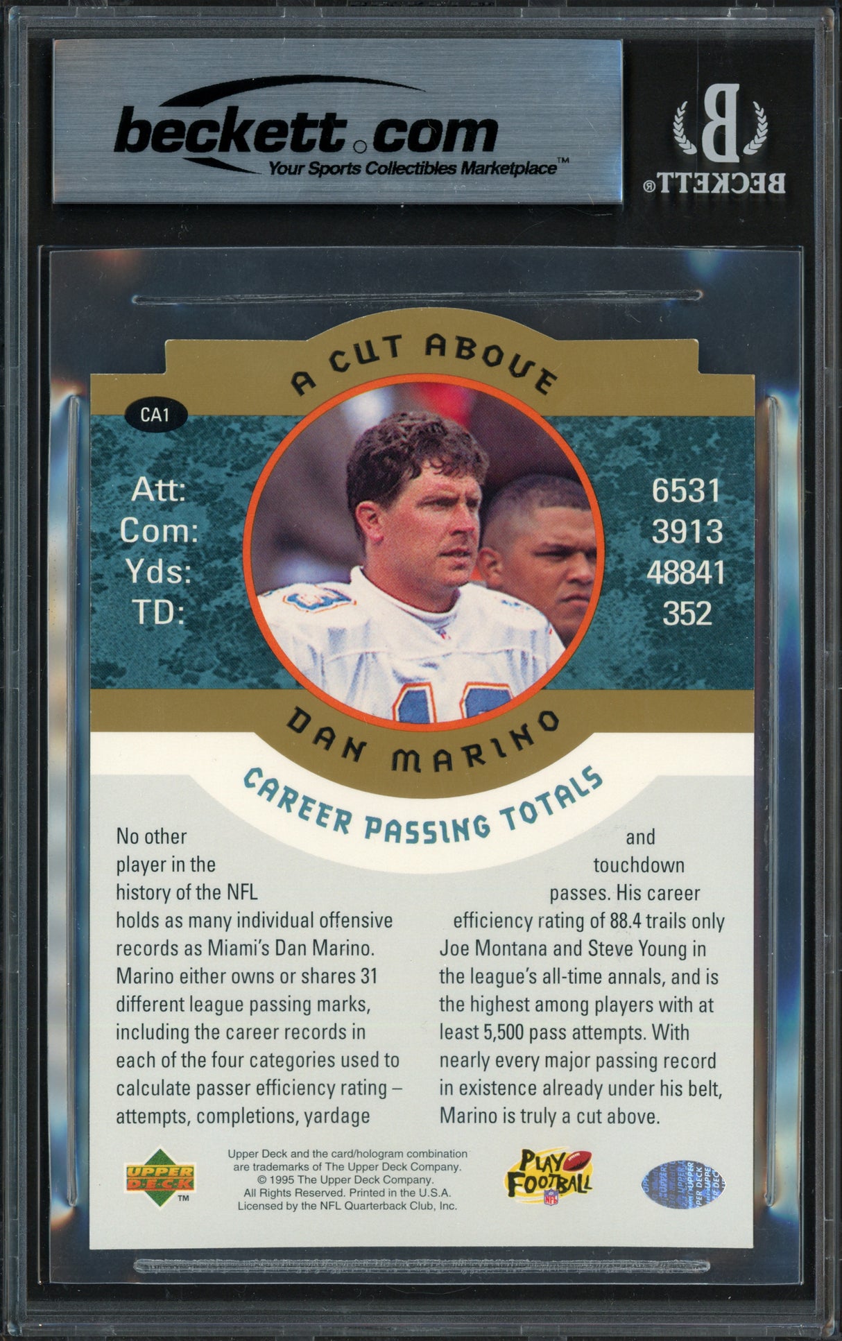 Dan Marino Autographed 1995 Upper Deck 3.5x5 Card #CA1 Miami Dolphins Beckett BAS #17607136