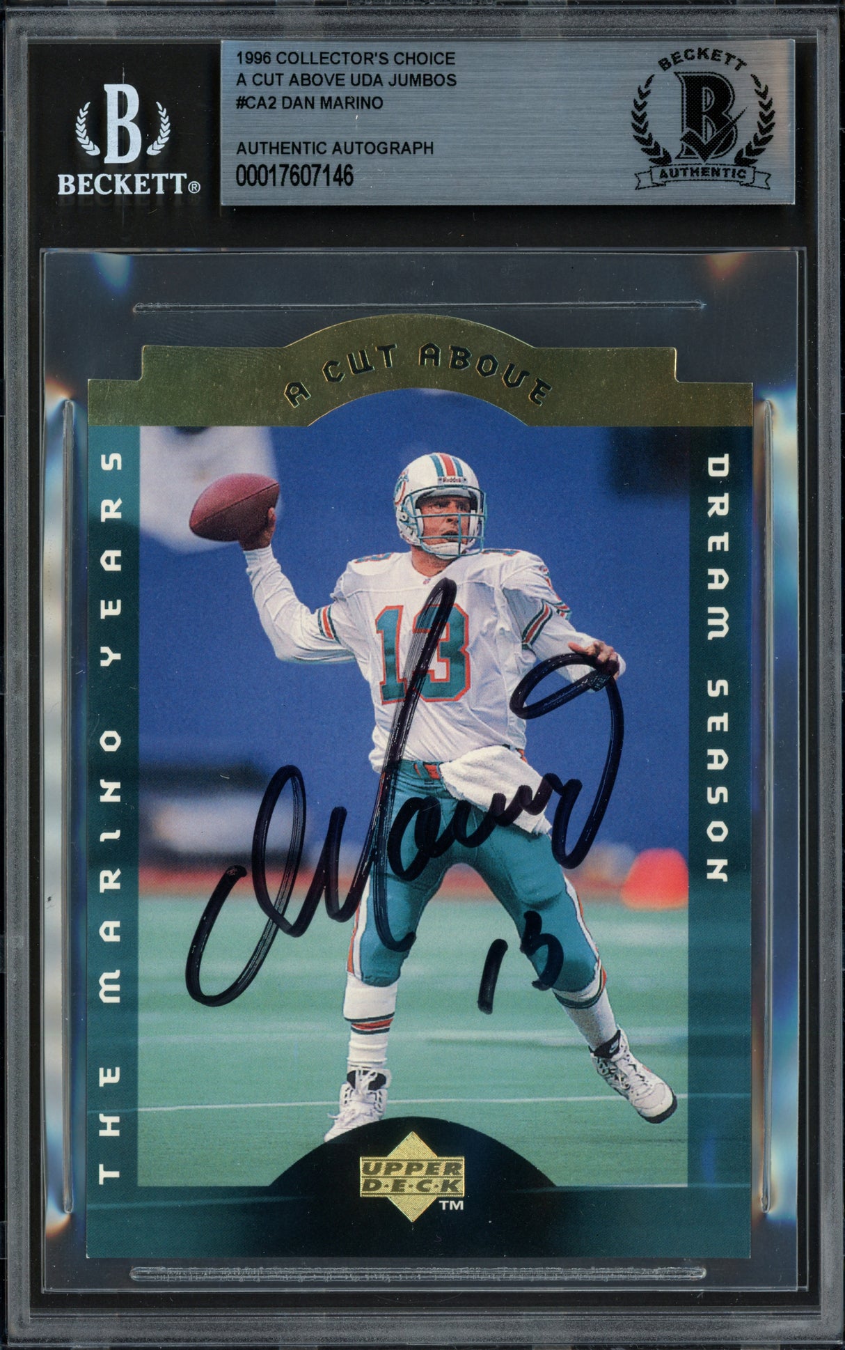 Dan Marino Autographed 1995 Upper Deck 3.5x5 Card #CA2 Miami Dolphins Beckett BAS #17607146