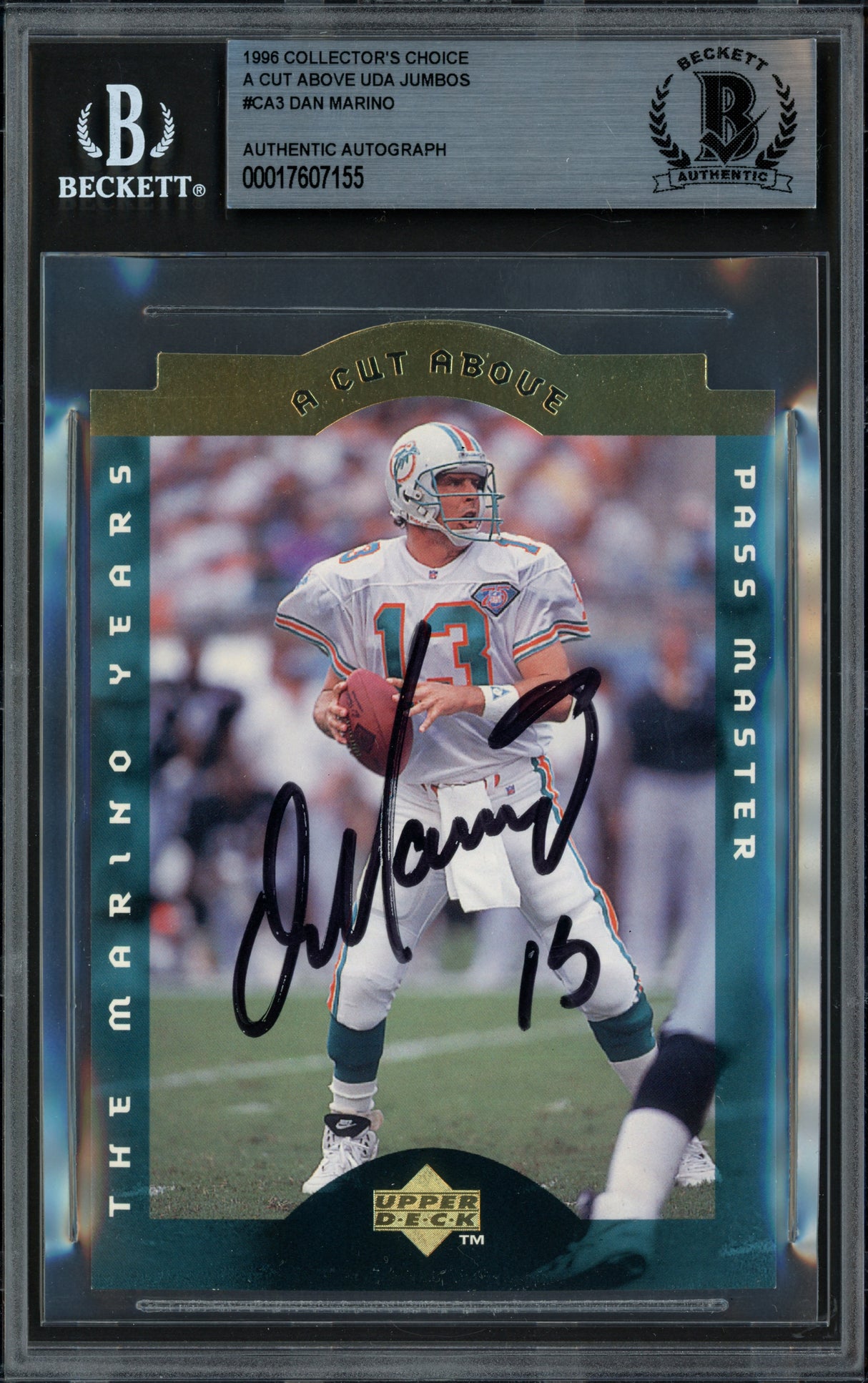 Dan Marino Autographed 1995 Upper Deck 3.5x5 Card #CA3 Miami Dolphins Beckett BAS #17607155
