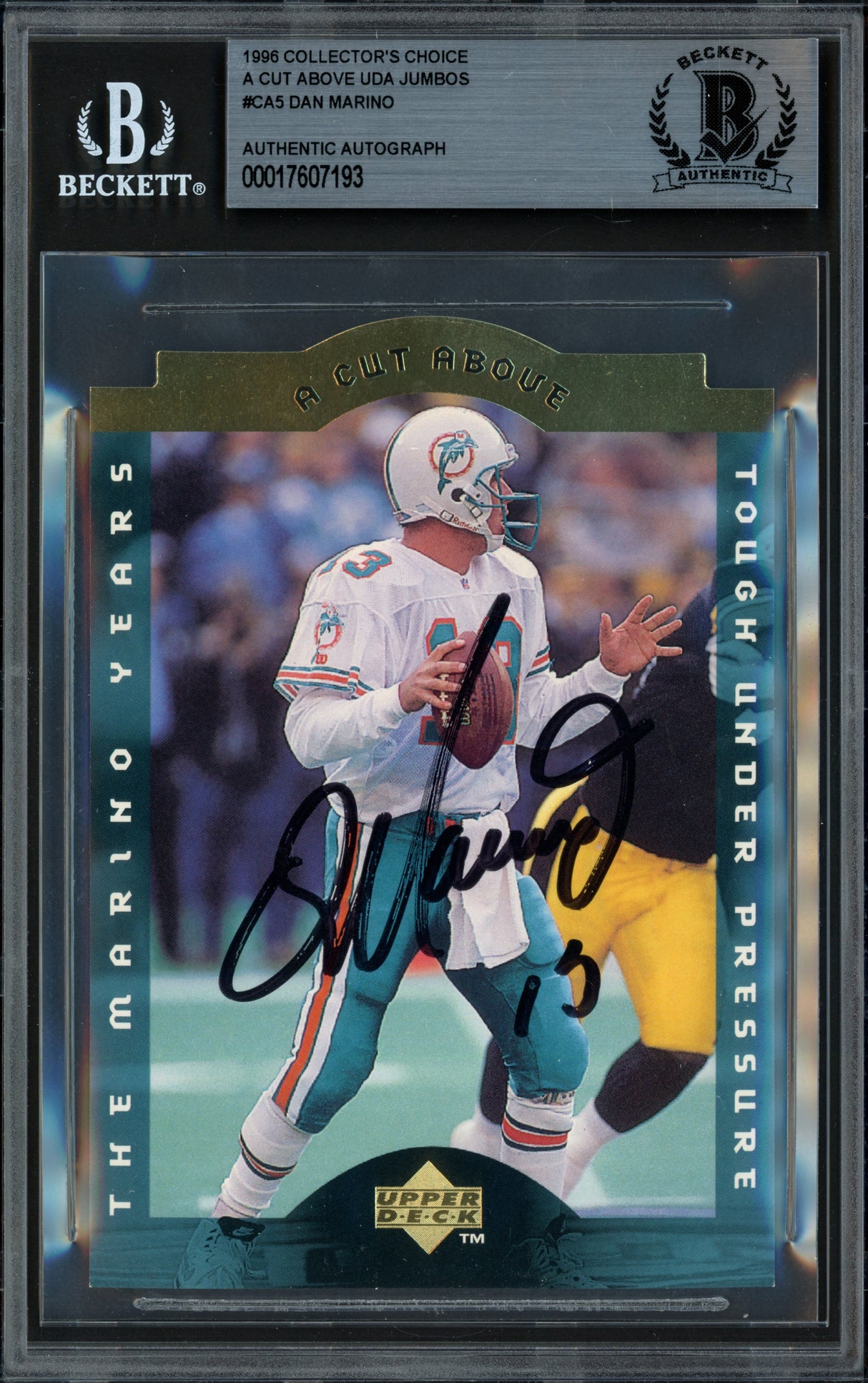 Dan Marino Autographed 1995 Upper Deck 3.5x5 Card #CA5 Miami Dolphins Beckett BAS #17607193