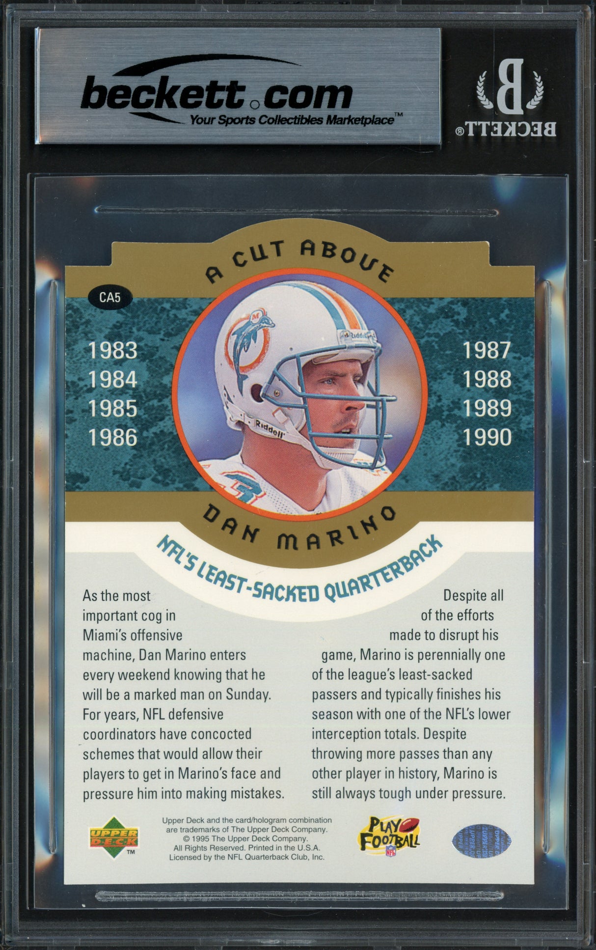 Dan Marino Autographed 1995 Upper Deck 3.5x5 Card #CA5 Miami Dolphins Beckett BAS #17607193