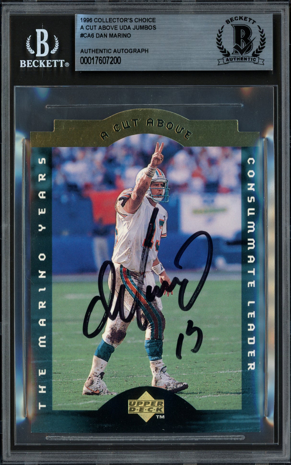 Dan Marino Autographed 1995 Upper Deck 3.5x5 Card #CA6 Miami Dolphins Beckett BAS #17607200