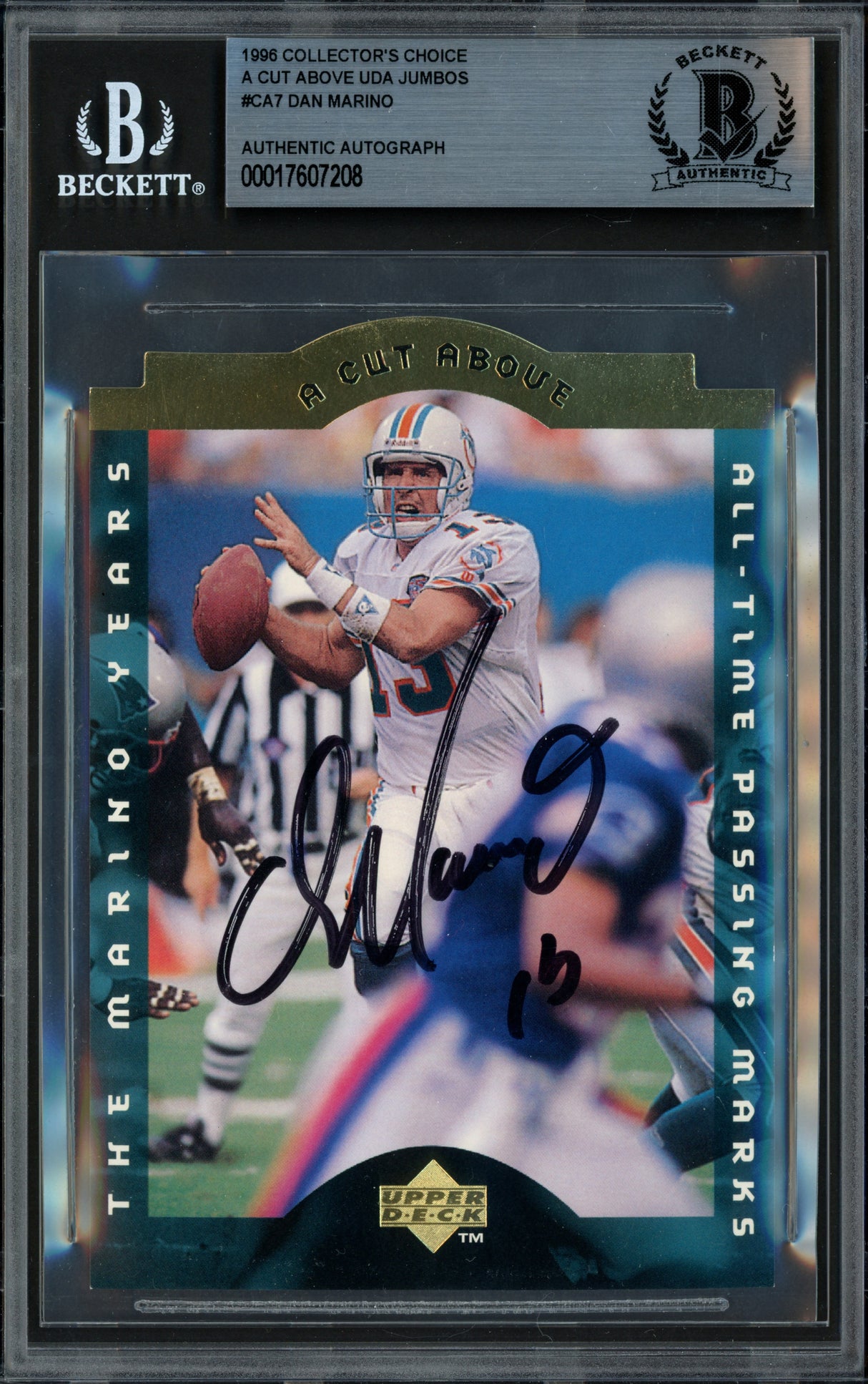 Dan Marino Autographed 1995 Upper Deck 3.5x5 Card #CA7 Miami Dolphins Beckett BAS #17607208
