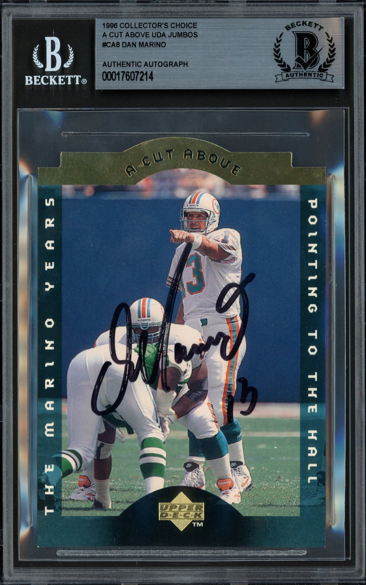 Dan Marino Autographed 1995 Upper Deck 3.5x5 Card #CA8 Miami Dolphins Beckett BAS #17607214