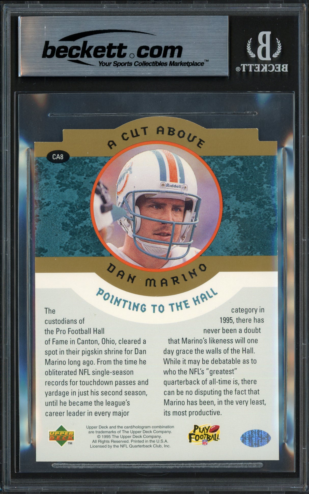 Dan Marino Autographed 1995 Upper Deck 3.5x5 Card #CA8 Miami Dolphins Beckett BAS #17607214