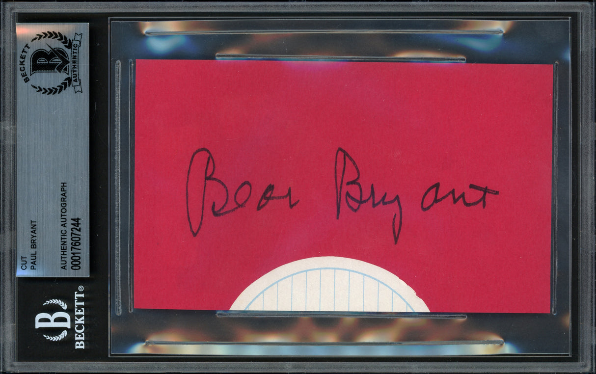 Paul Bear Bryant Autographed 3x5 Cut Signature Alabama Crimson Tide Beckett BAS #17607244