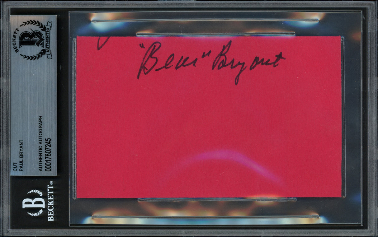 Paul Bear Bryant Autographed 3x5 Cut Signature Alabama Crimson Tide Beckett BAS #17607245