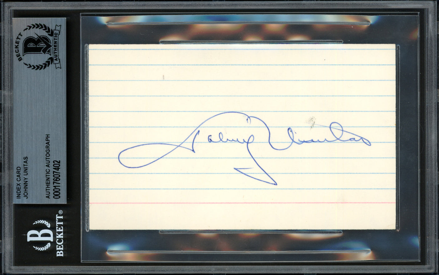 Johnny Unitas Autographed 3x5 Index Card Baltimore Colts Beckett BAS #17607402