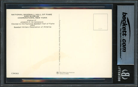 Joe DiMaggio Autographed Hall of Fame HOF Plaque Postcard New York Yankees Beckett BAS #17607410