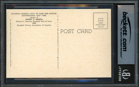 Mickey Mantle Autographed Hall of Fame HOF Plaque Postcard New York Yankees Beckett BAS #17607427