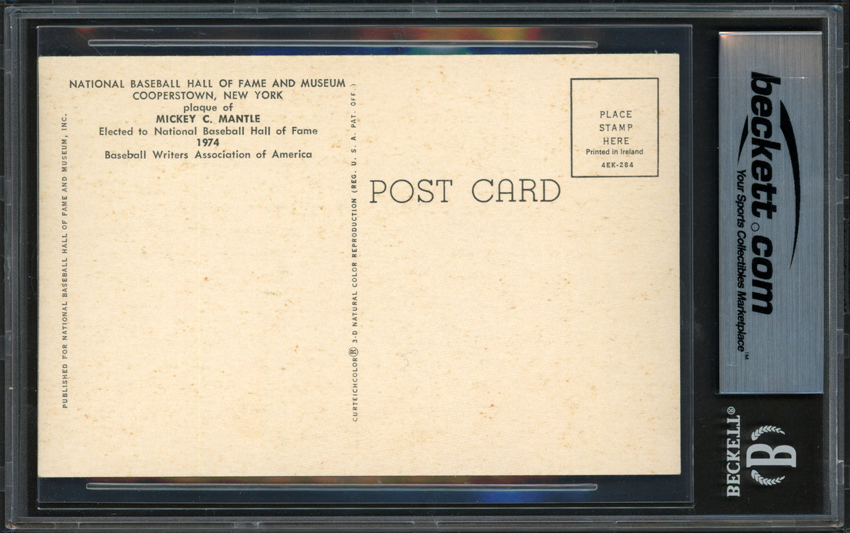Mickey Mantle Autographed Hall of Fame HOF Plaque Postcard New York Yankees Beckett BAS #17607427