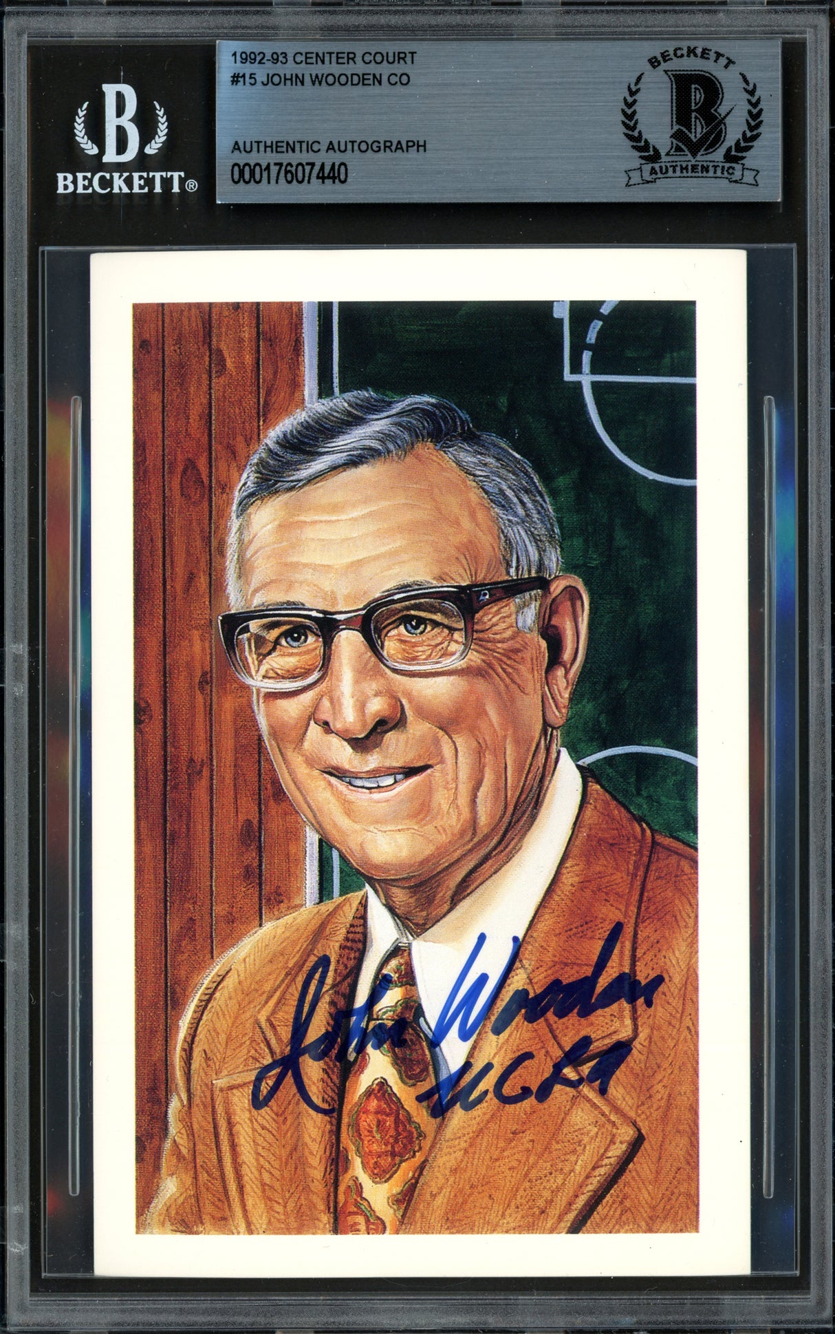 John Wooden Autographed Basketball Hall of Fame Postcard UCLA Beckett BAS #17607440