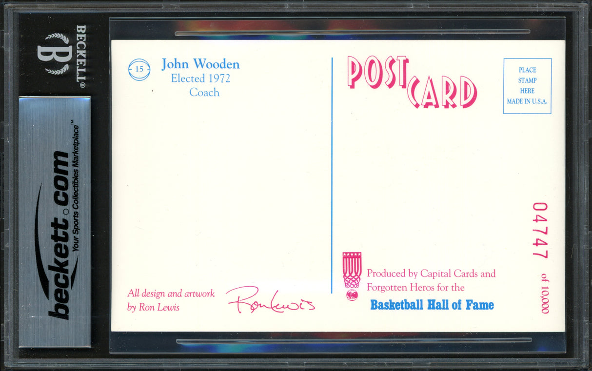 John Wooden Autographed Basketball Hall of Fame Postcard UCLA Beckett BAS #17607440