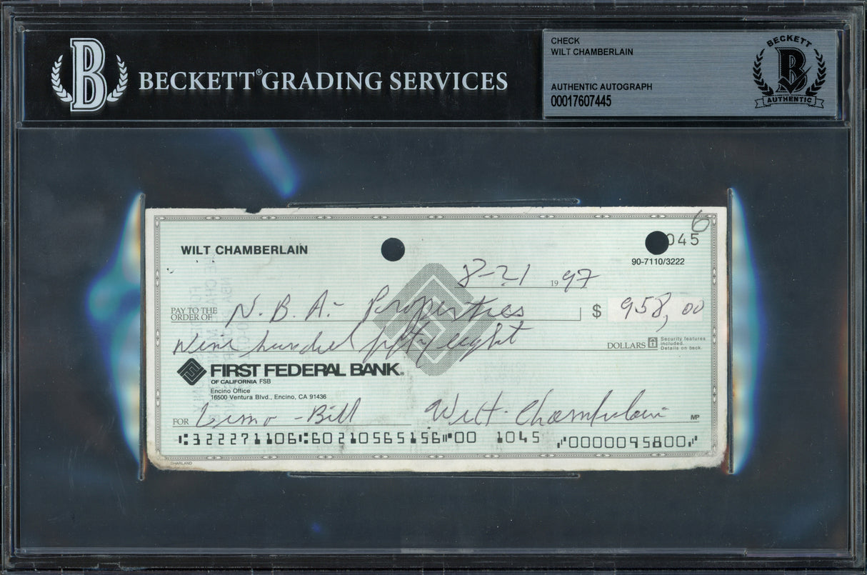 Wilt Chamberlain Autographed Check Los Angeles Lakers Beckett BAS #17607445