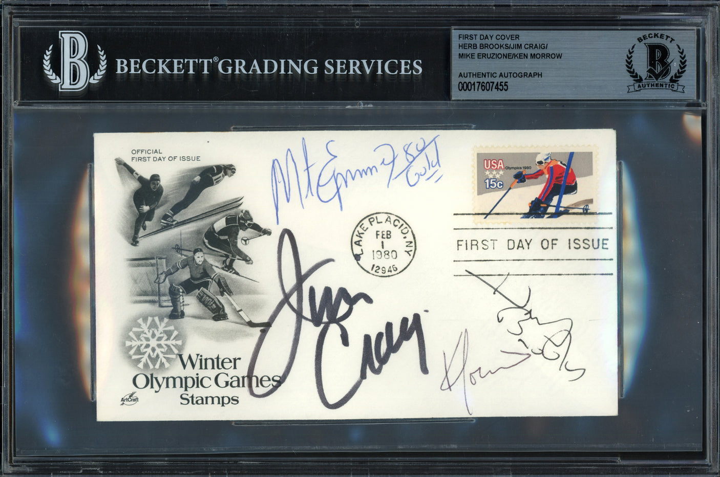 1980 Team USA Miracle on Ice Autographed First Day Cover With 4 Signatures Including Herb Brooks & Jim Craig Beckett BAS #17607455