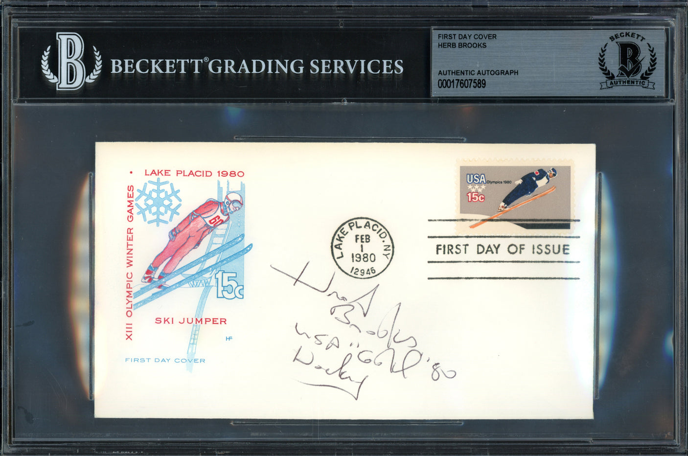 Herb Brooks Autographed First Day Cover 1980 Team USA Miracle on Ice "USA Gold '80 " Beckett BAS #17607589