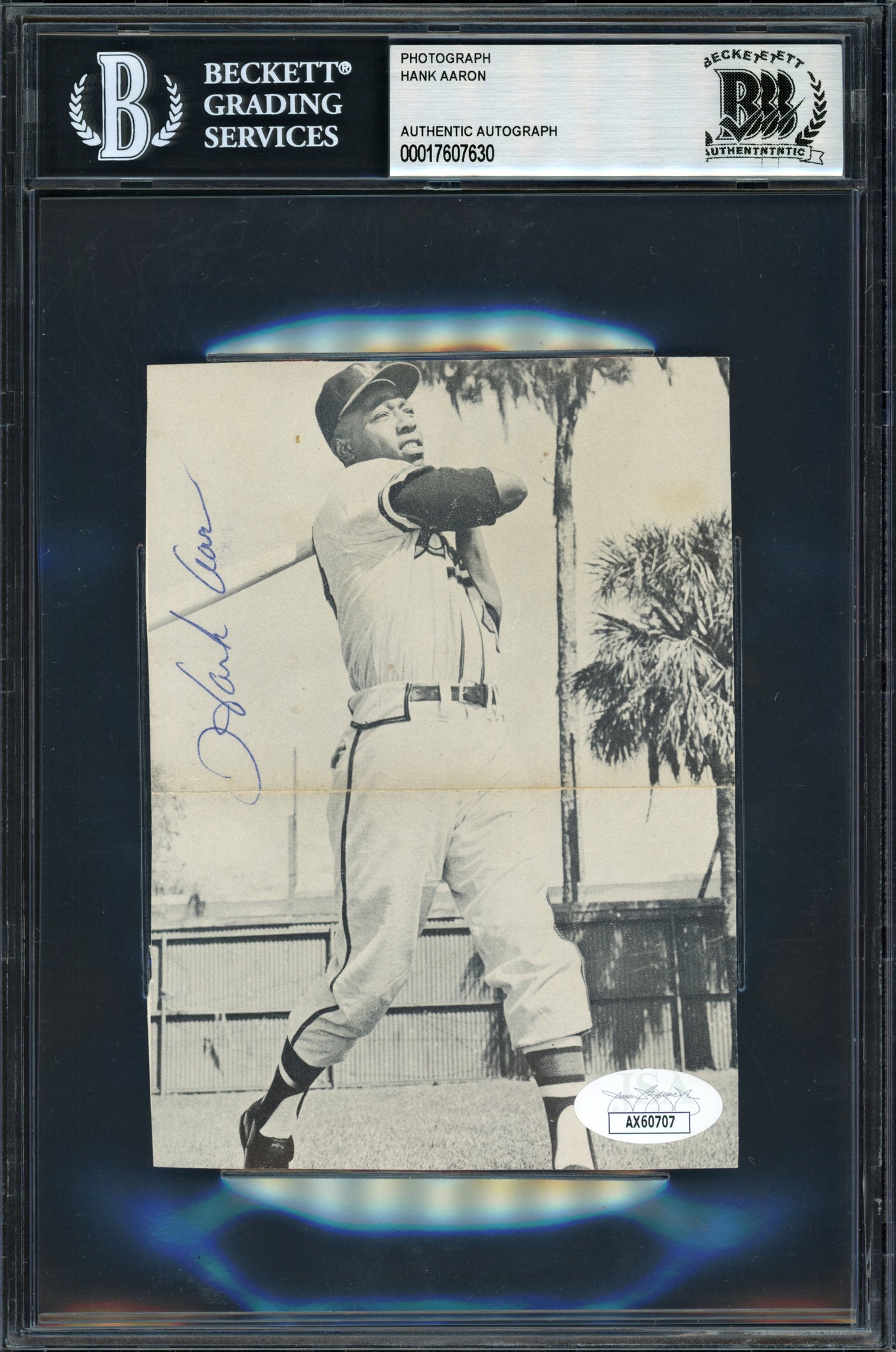 Hank Aaron Autographed 4x5 Photo Milwaukee Braves Vintage Playing Days Signature Beckett BAS #17607630