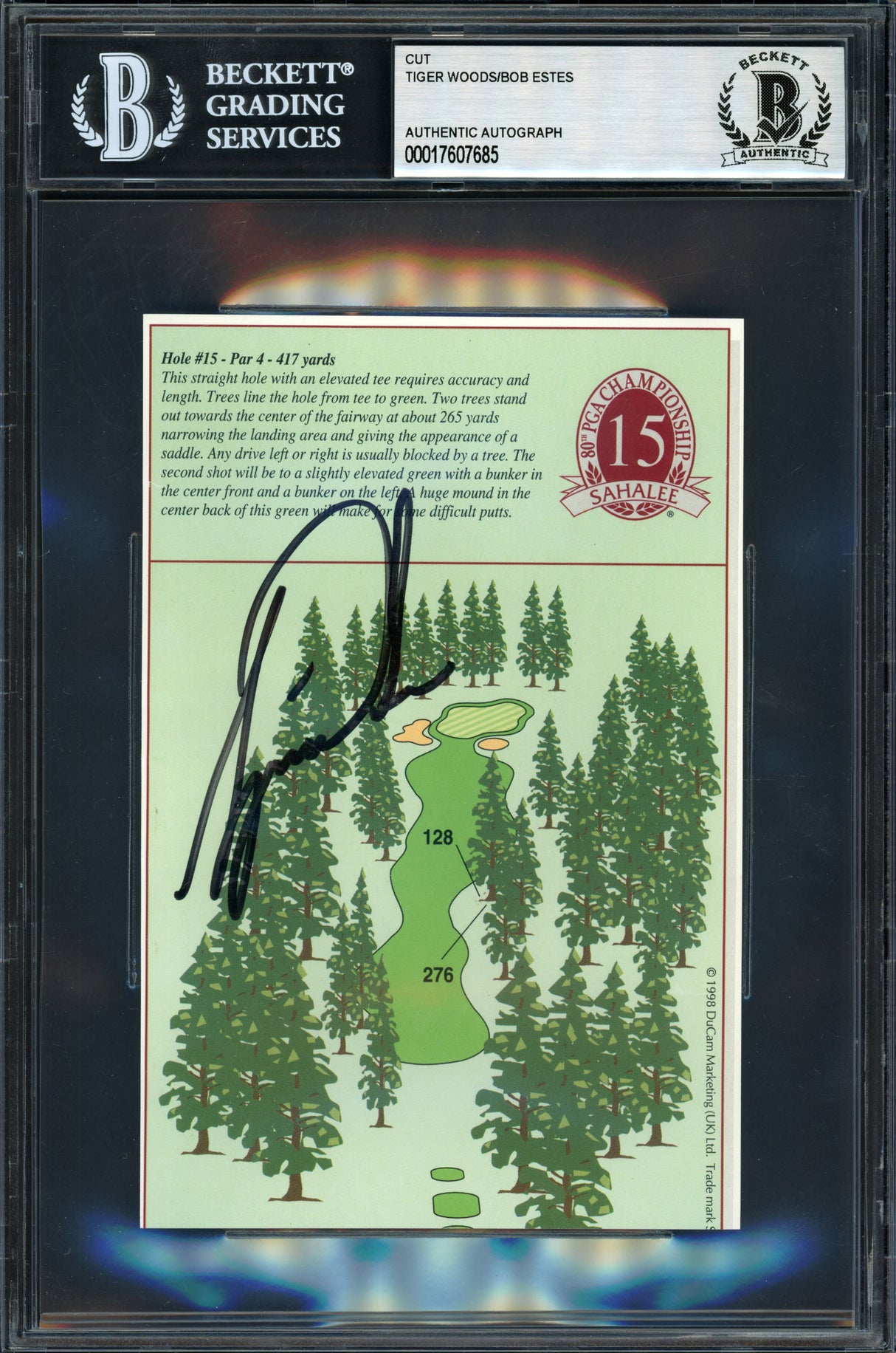 Tiger Woods Autographed 1998 PGA Championship Sahalee 4x6 Page Photo (With Bob Estes) Beckett BAS #17607685