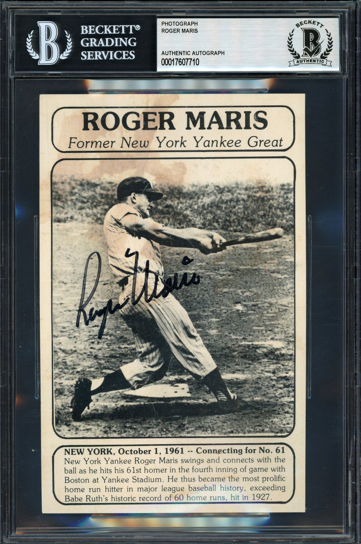 Roger Maris Autographed 4.5x7 Photo New York Yankees Beckett BAS #17607710